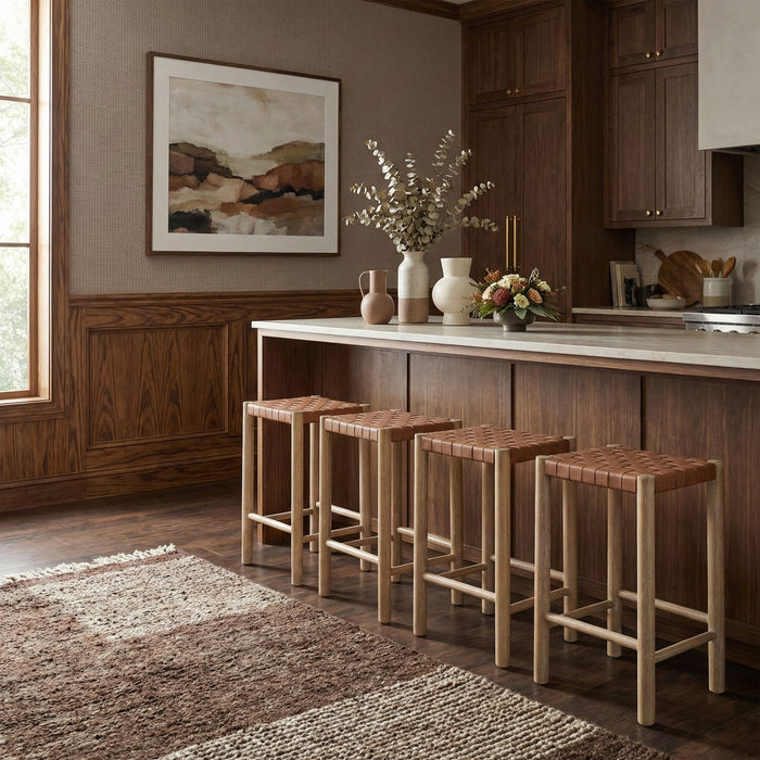 Entwine - Vegan Leather Upholstered Backless Counter Stool - Painted Natural - Simple Home Plus