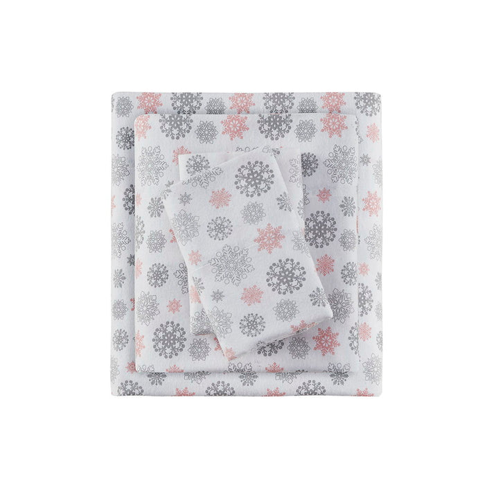Cozy Flannel - Twin Sheet Set - Pink / Gray Snowflakes