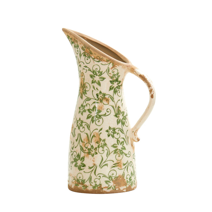 10" Tuscan Ceramic Green Scroll Pitcher Vase