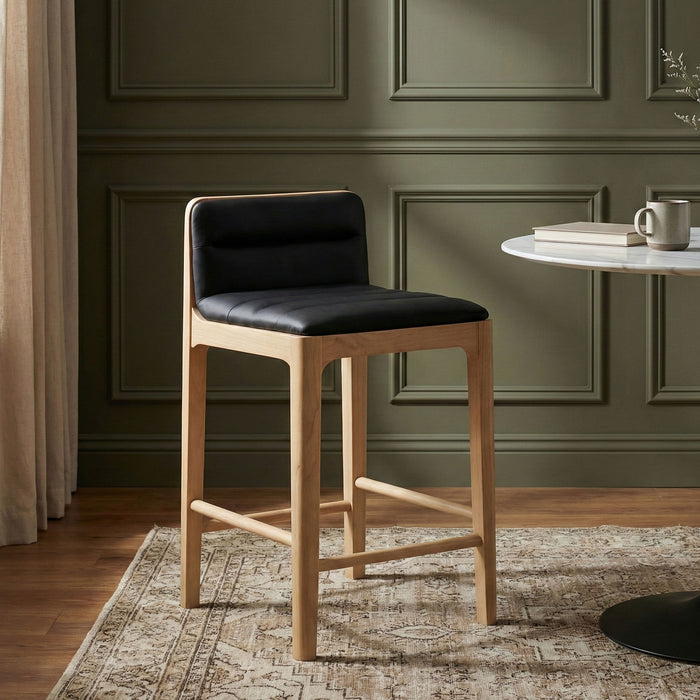 Ellis - Vegan Leather Upholstered Counter Stool (Set of 2) - Natural Base - Simple Home Plus