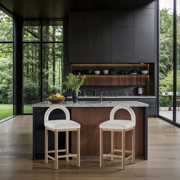 Conrad - Velvet Counter Stool With Natural Legs