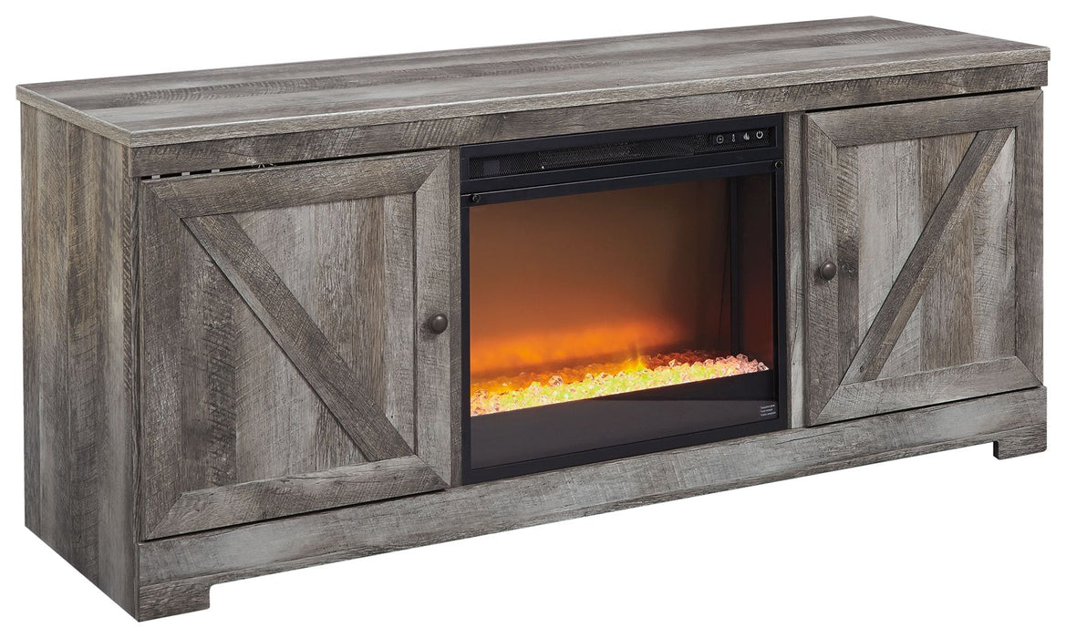 Wynnlow - Gray - Entertainment Center - TV Stand With Glass/Stone Fireplace Insert - Simple Home Plus