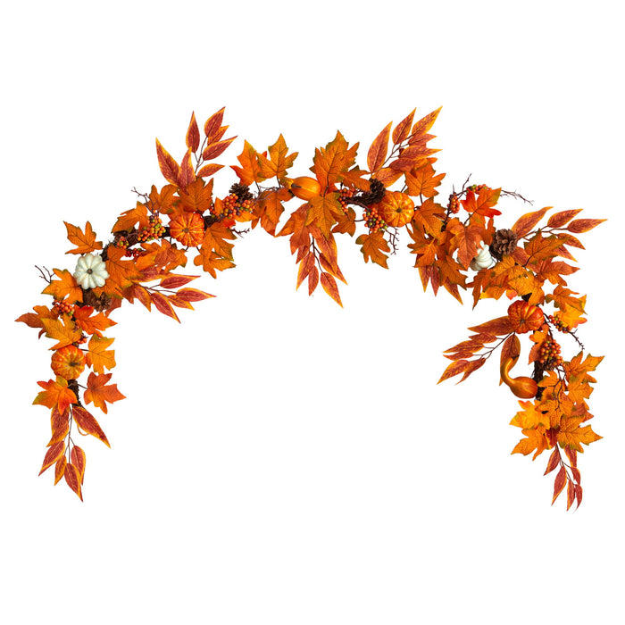 6 Maple Leave, Pumpkin and Pinecone Artificial Garland