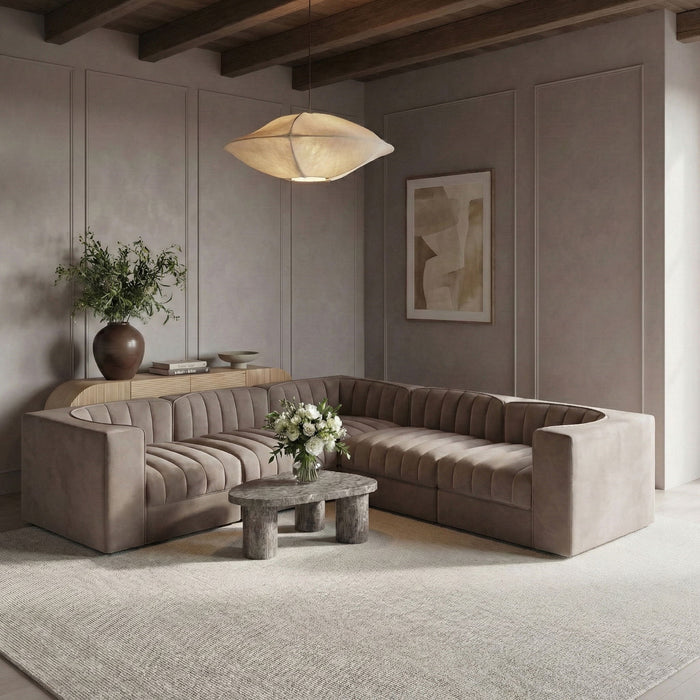 Rummi - Symmetrical Velvet Performance Fabric Upholstered 5 Piece Modular Sectional - Simple Home Plus