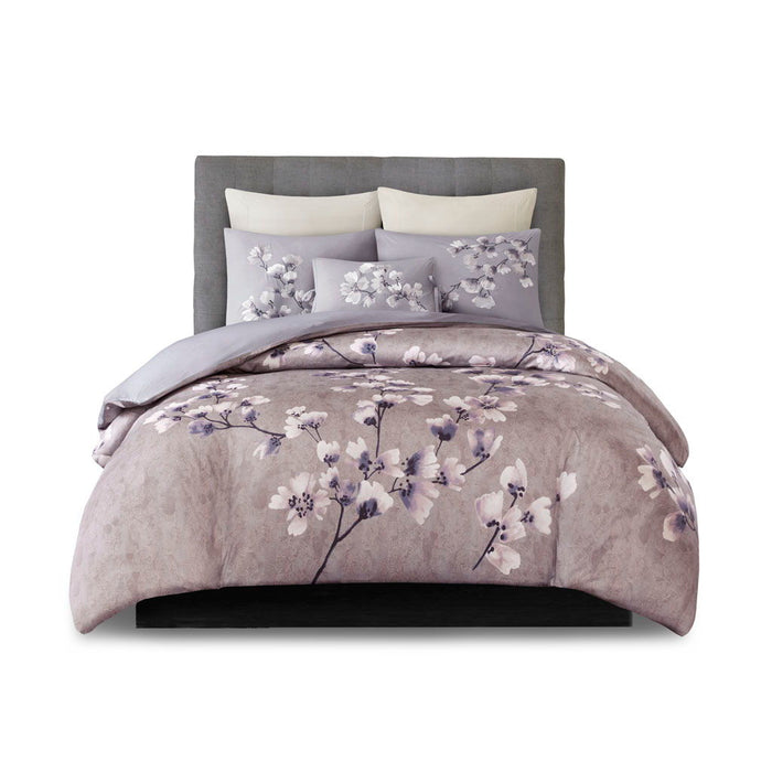 Sakura Blossom - King 3 Piece Sateen Printed Duvet Cover Set - Lilac - Simple Home Plus