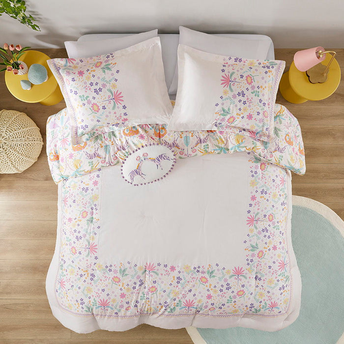 Lulu - Floral Reversible Cotton Comforter Set With Throw Pillow - Purple - Simple Home Plus