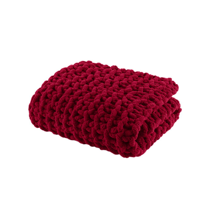 Chenille Chunky Knit - Throw - Red - Simple Home Plus