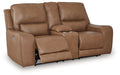 DeepWakes - Caramel - Power Reclining Loveseat / Console / Adjustable Headrest - Simple Home Plus