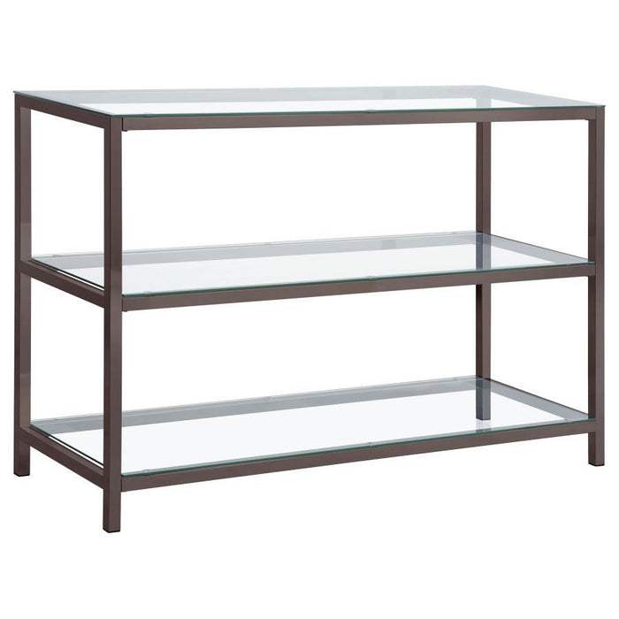 Trini - 2-Shelf Glass Top Entryway Console Table - Black Nickel - Simple Home Plus