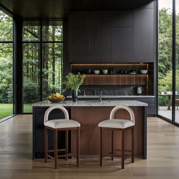 Conrad - Linen Counter Stool With Brown Legs