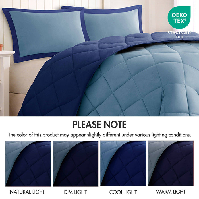 Larkspur - Twin 3M Scotchgard Diamond Quilting Reversible Down Alternative Comforter Set - Navy / Light Blue - Simple Home Plus
