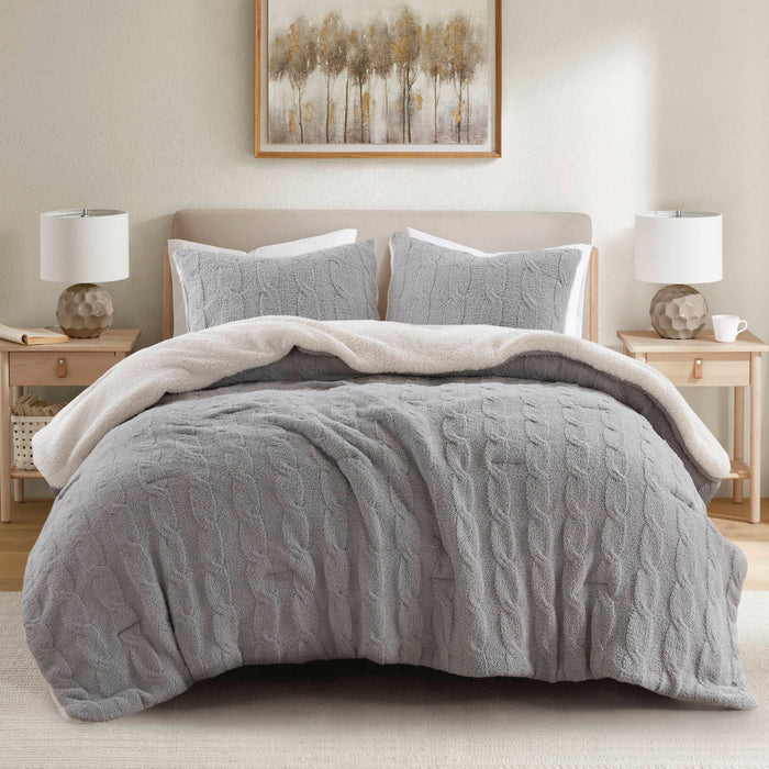 Riordan - Twin Cable Knit Comforter Set - Gray - Simple Home Plus
