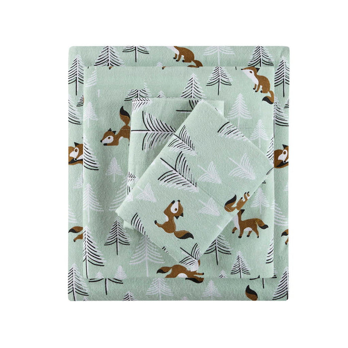 Twin Long Cozy Soft Novelty Print Sheet Set - Seafoam Foxes