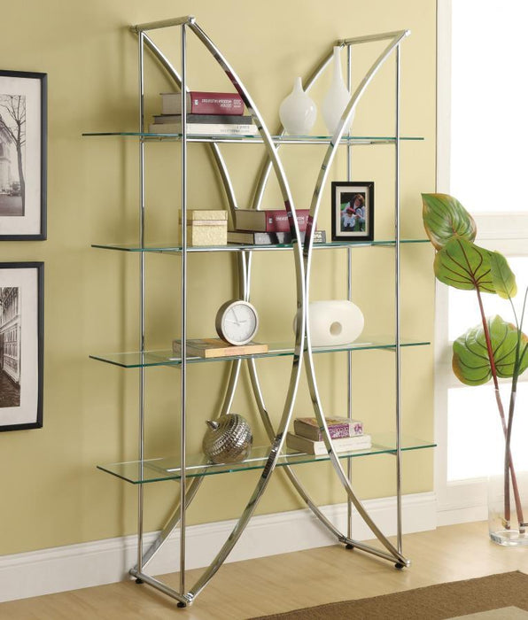 Larson - 4-Shelf Glass Bookshelf - Chrome - Simple Home Plus
