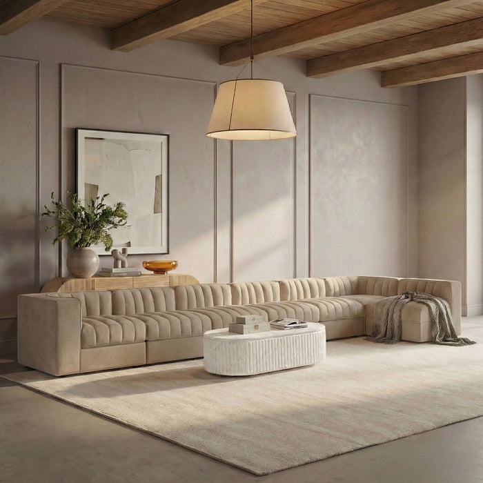 Rummi - Velvet Performance Fabric Upholstered 7 Piece Modular Sectional, L-Shaped (Right) - Simple Home Plus