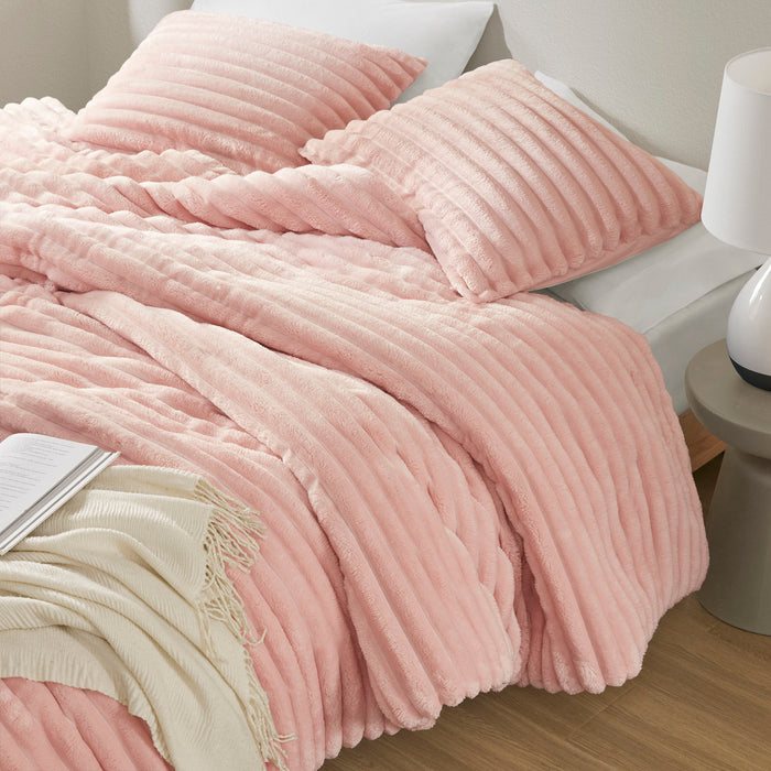 Avril - Full/Queen Fluffy Ribbed Plush Comforter Set - Pink - Simple Home Plus