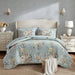 Heather - Queen 7 Piece Vintage-Inspired Floral Print - Soft Blue - Simple Home Plus