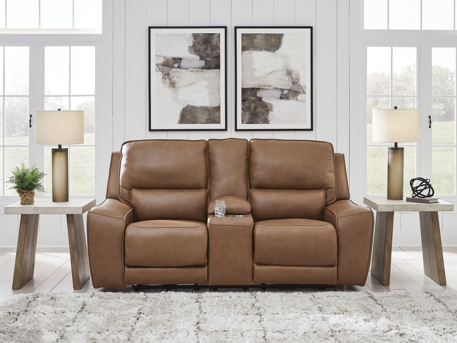 DeepWakes - Caramel - Power Reclining Loveseat / Console / Adjustable Headrest - Simple Home Plus