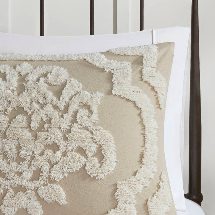 Viola - King 3 Piece Tufted Damask Comforter Set - Taupe - Simple Home Plus