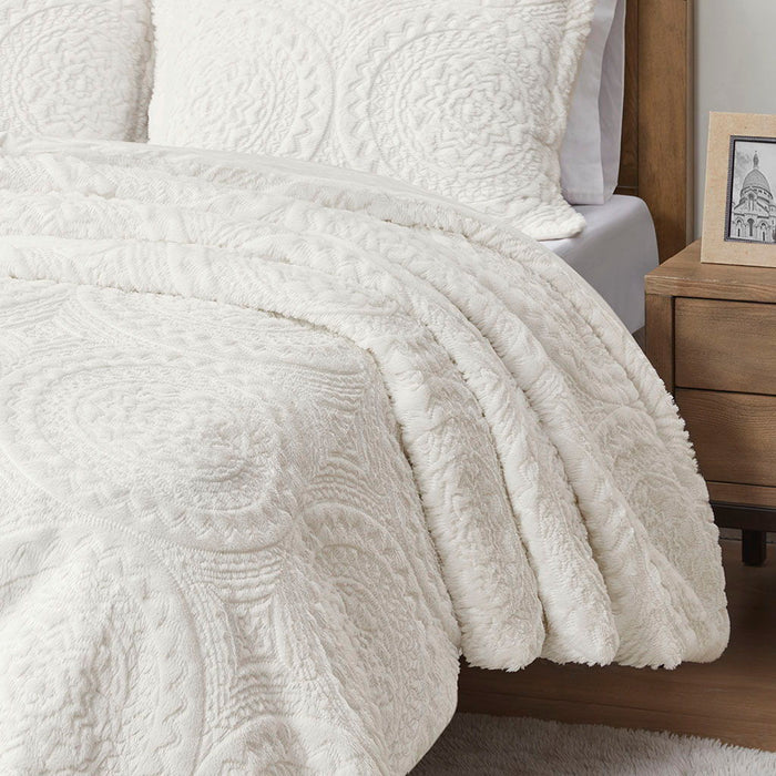 Arya - Twin Embroidered Medallion Ultra Comforter Mini Set - Ivory - Simple Home Plus