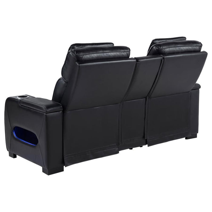 Zuma - Faux Leather Dual Power Reclining LED Loveseat - Black - Simple Home Plus