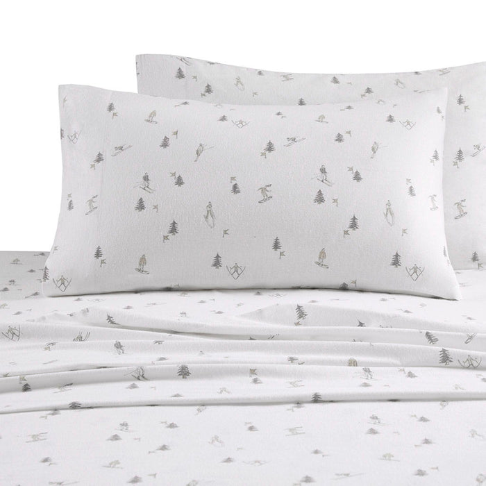 Cozy Cotton Flannel - Printed Sheet Set - Gray Skiers - Simple Home Plus