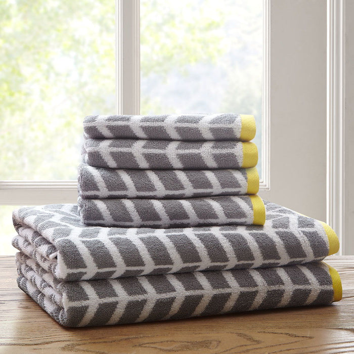 Nadia - 6 Piece Jacquard Towel Set - Gray - Simple Home Plus