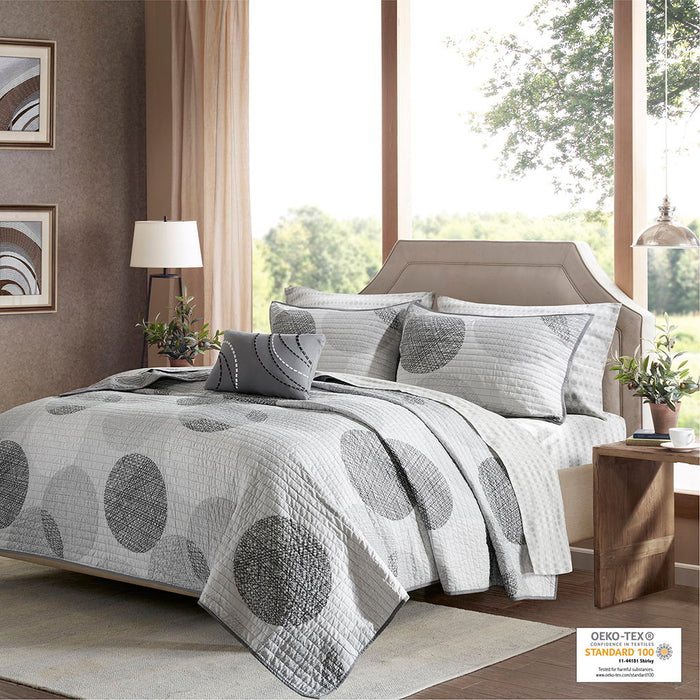 Knowles - California King Complete Reversible Coverlet And Sheet Set - Gray - Simple Home Plus