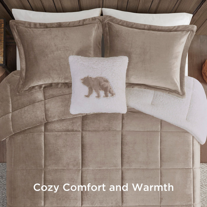 Alton - King Down Alternative Comforter Set - Taupe / Ivory - Simple Home Plus