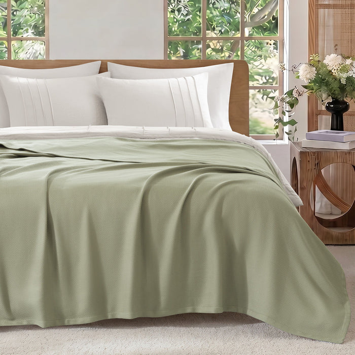 Egyptian Cotton - Twin 100% Certified Egyptian Cotton Blanket - Micro-Herringbone Green