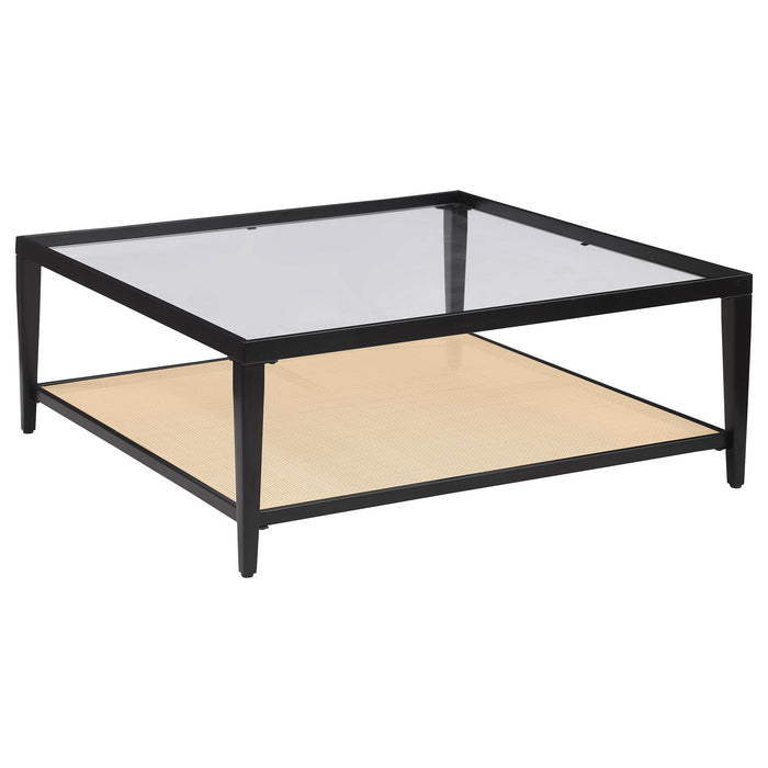 Amherst - Glass Top Metal with Cane Shelf Table - Simple Home Plus