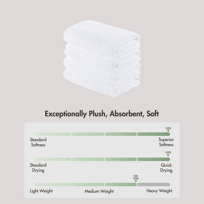Diagonal Ribbed - 4 Piece Hand Towels Set - White - Simple Home Plus