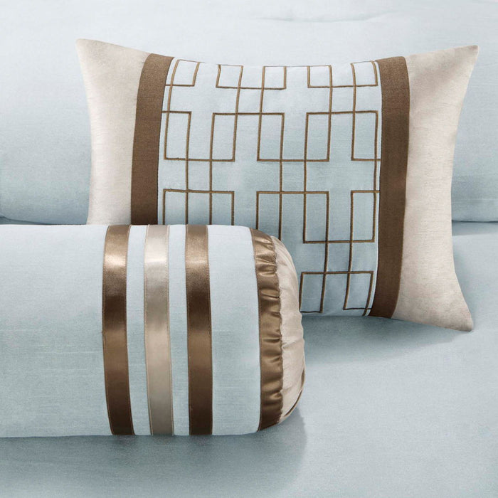 Genevieve - Queen Comforter (Set of 7) - Blue - Simple Home Plus
