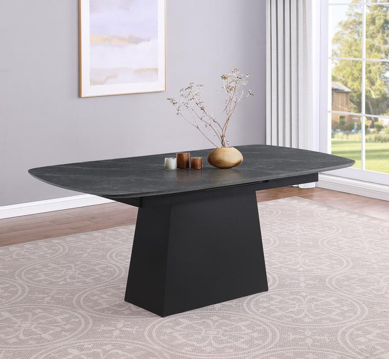 Potero - Faux Marble Extension Leaf Dining Table - Black - Simple Home Plus