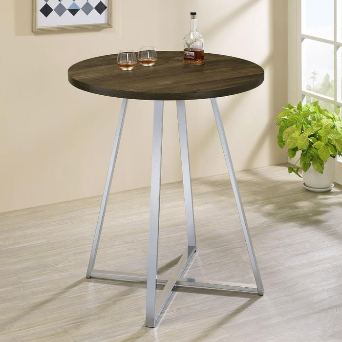 Burkhart - Round Pub Height Bistro Bar Table - Brown Oak - Simple Home Plus