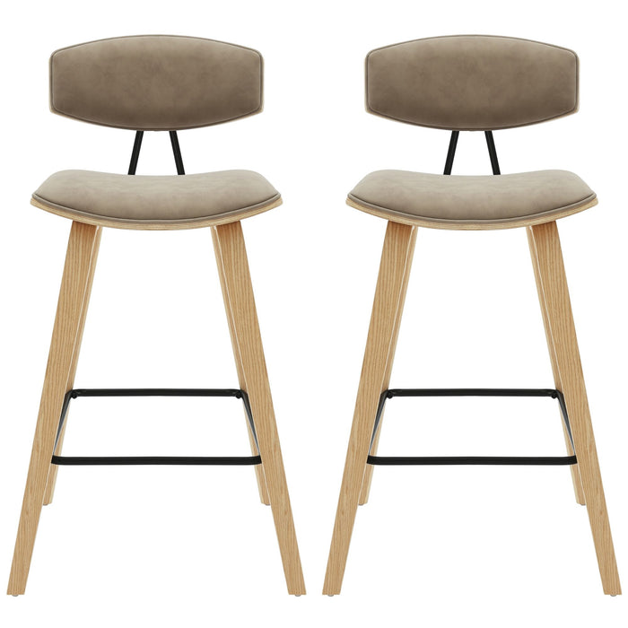 Fox - Counter Height Curved Back Wood Bar Stool With Faux Leather Seat