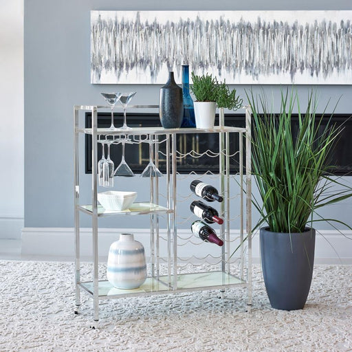 Derion - 3-Tier Rectangular Glass Shelf Metal Bar Cart - Chrome - Simple Home Plus
