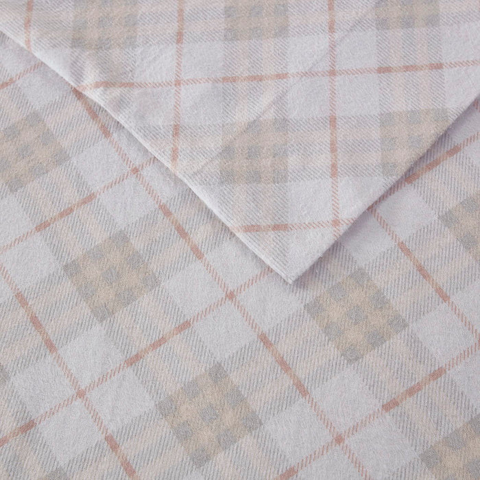 Cozy Flannel - Twin Long Printed Sheet Set - Pink Plaid