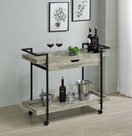 Ventura - 1-Drawer Engineered Wood Bar Cart - Gray Driftwood - Simple Home Plus
