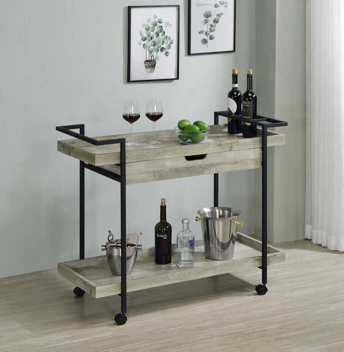 Ventura - 1-Drawer Engineered Wood Bar Cart - Gray Driftwood - Simple Home Plus