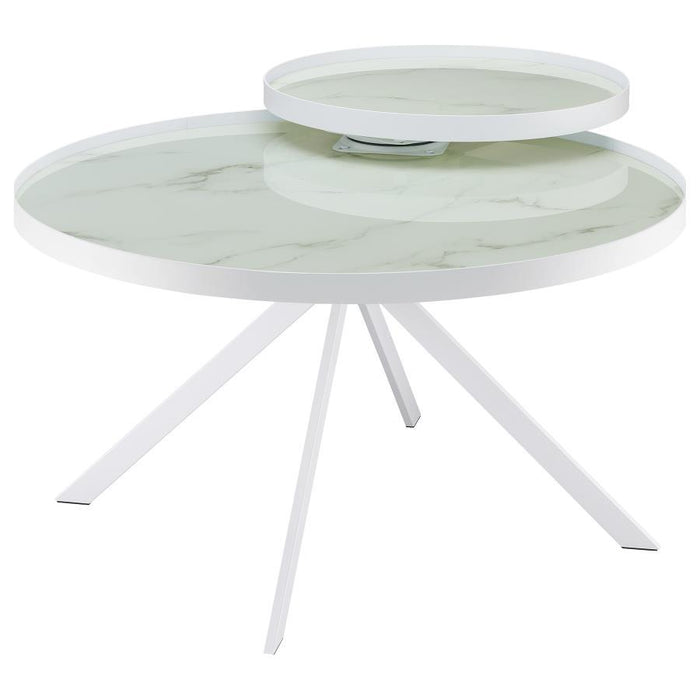 Briggs - Round Marble Printed Glass Top Coffee Table - Simple Home Plus