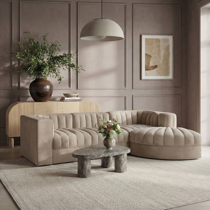 Rummi - Velvet Performance Fabric Upholstered 4 Piece Modular Sectional, With Reverse Corner Chair - Simple Home Plus