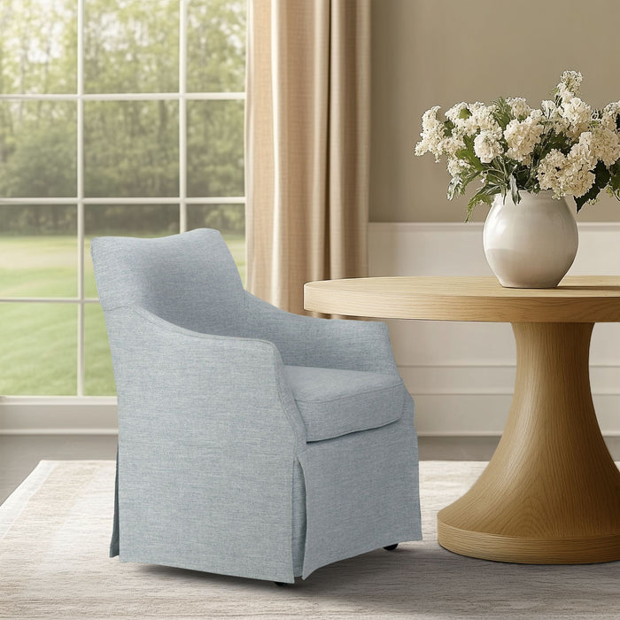 London - Upholstered Skirted Dining Arm Chair With Hidden Casters - Light Blue - Simple Home Plus