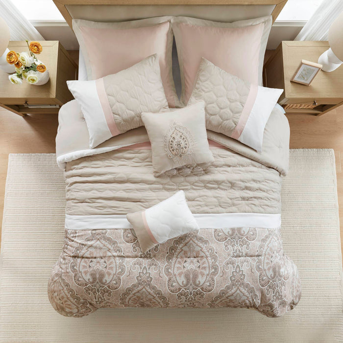 Shawnee - King 8 Piece Comforter Set - Blush - Simple Home Plus