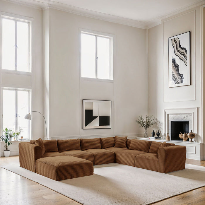 Shaggy - Fabric 7 Piece Modular U-Shaped Sectional With Ottoman - Simple Home Plus