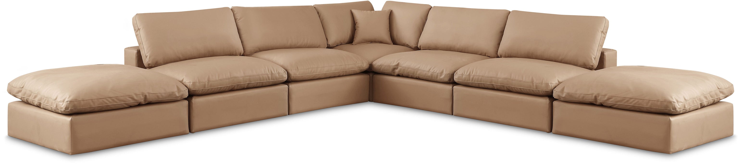 Comfy - 7 Piece Faux Leather Modular Corner Sectional - Tan - Simple Home Plus