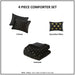 Rosalie - 4 Piece Full/Queen Metallic Printed Plush Comforter Set With Throw Pillow - Black/Gold - Simple Home Plus