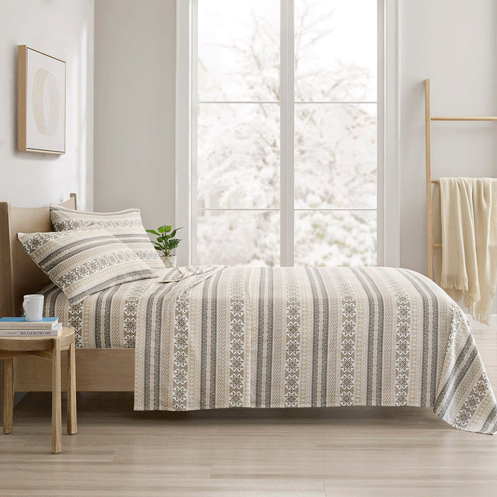 Cozy Cotton Flannel - Printed Twin Long Sheet Set - Gray / Taupe Nordic