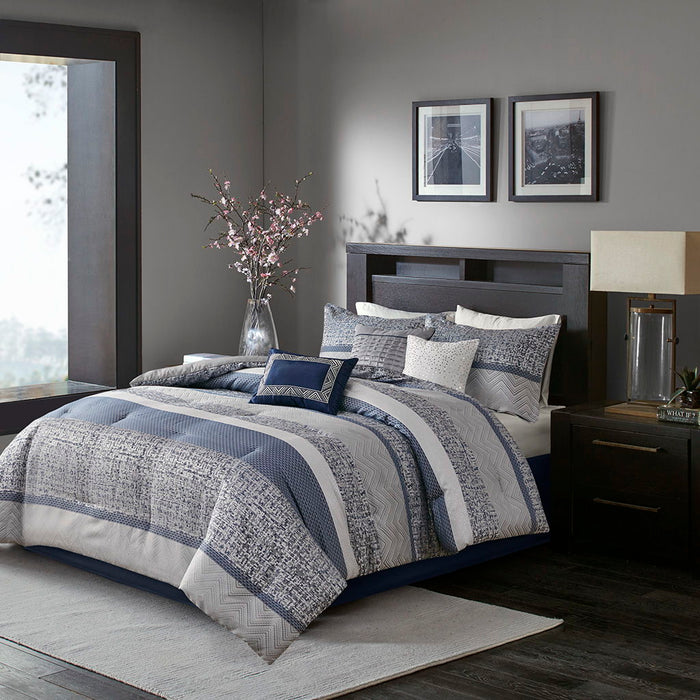 Rhapsody - Queen7 Piece Comforter Set - Navy - Simple Home Plus