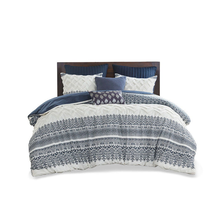 Mila - King 3 Piece Duvet Cover Set With Tufting - Navy - Simple Home Plus